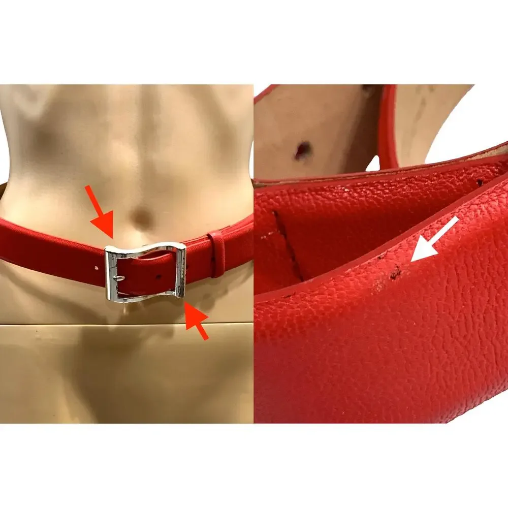 90s DKNY Red Leather Belt w Silver Buckle | VTG S | 28